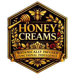 Honey Creams logo with bees and honey images and a banner reading Botanically Infused Functional Ingulgence